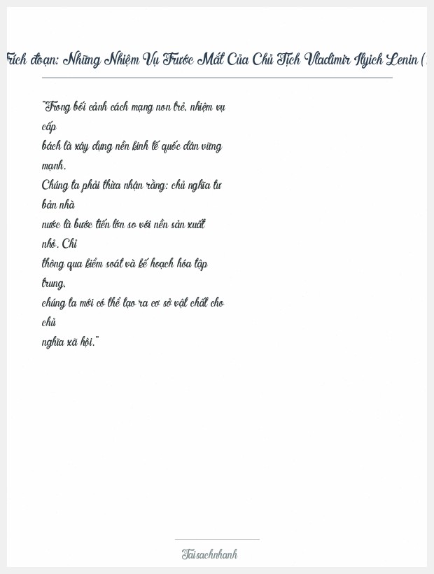 Trích đoạn Những Nhiệm Vụ Trước Mắt Của Chủ Tịch Vladimir Ilyich Lenin (1)