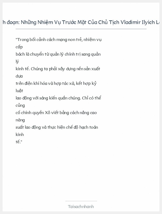 Trích đoạn Những Nhiệm Vụ Trước Mặt Của Chủ Tịch Vladimir Ilyich Lenin