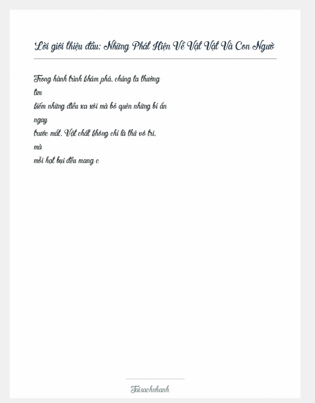 Trích đoạn Những Phát Hiện Về Vật Vật Và Con Ngườ