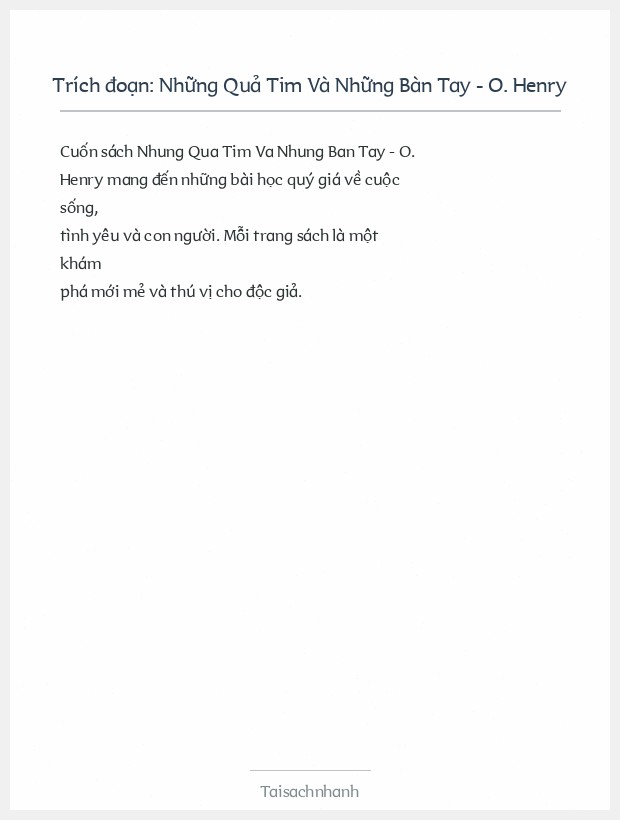 Trích đoạn Những Quả Tim Và Những Bàn Tay - O. Henry