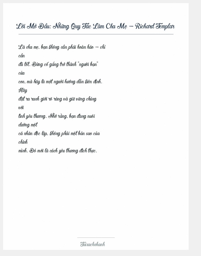 Trích đoạn Những Quy Tắc Làm Cha Mẹ - Richard Templar