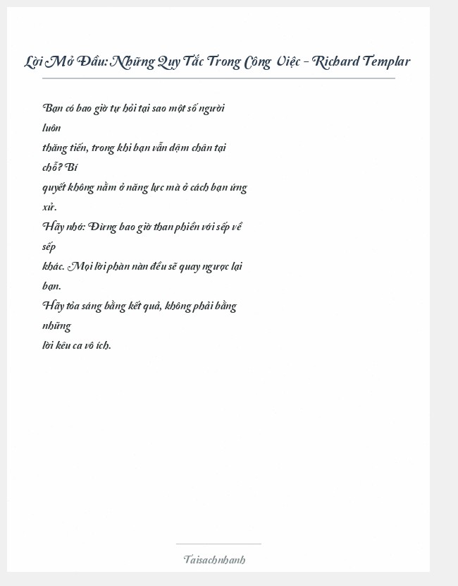 Trích đoạn Những Quy Tắc Trong Công Việc - Richard Templar