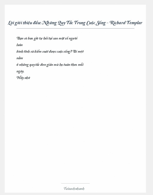 Trích đoạn Những Quy Tắc Trong Cuộc Sống - Richard Templar