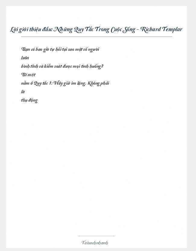 Trích đoạn Những Quy Tắc Trong Cuộc Sống - Richard Templar