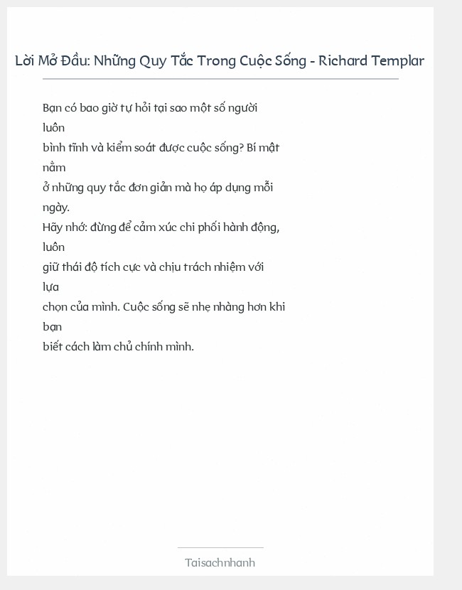 Trích đoạn Những Quy Tắc Trong Cuộc Sống - Richard Templar