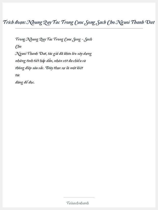 Trích đoạn Nhung Quy Tac Trong Cuoc Song Sach Cho Nguoi Thanh Dat