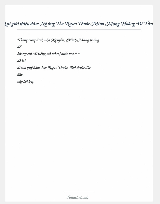 Trích đoạn Những Tòa Rượu Thuốc Minh Mạng Hoàng Đế Tửu