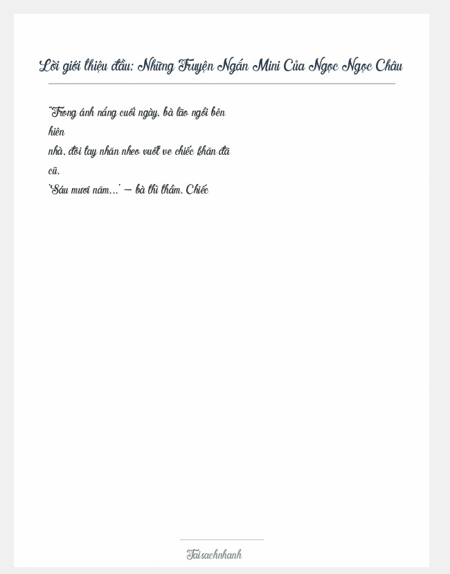 Trích đoạn Những Truyện Ngắn Mini Của Ngọc Ngọc Châu