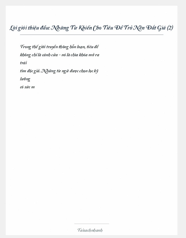 Trích đoạn Những Từ Khiến Cho Tiêu Đề Trở Nên Đắt Giá (2)
