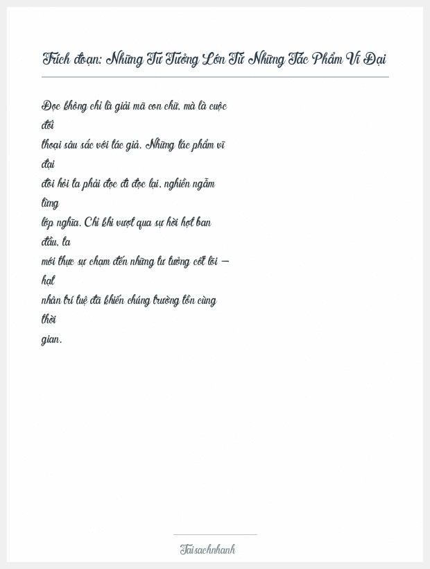 Trích đoạn Những Tư Tưởng Lớn Từ Những Tác Phẩm Vĩ Đại