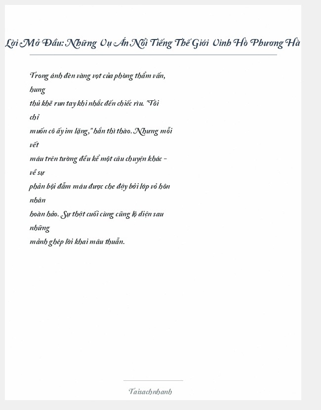 Trích đoạn Những Vụ Án Nổi Tiếng Thế Giới Vinh Hò Phương Hà