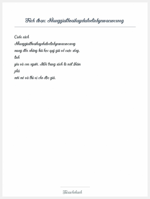 Trích đoạn Nhunggiaithoaihaynhatvetinhyeuvacuocsong