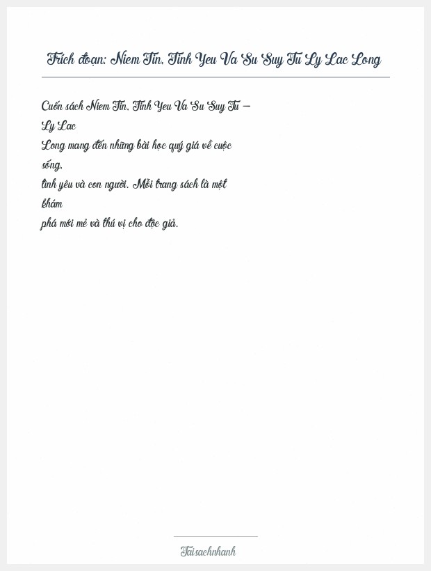 Trích đoạn Niem Tin, Tinh Yeu Va Su Suy Tu Ly Lac Long