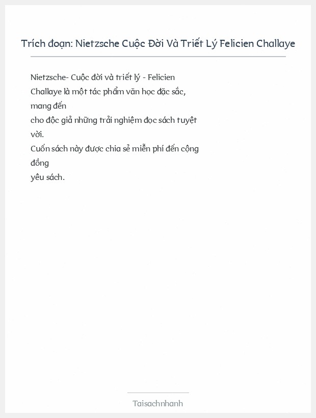 Trích đoạn Nietzsche Cuộc Đời Và Triết Lý Felicien Challaye