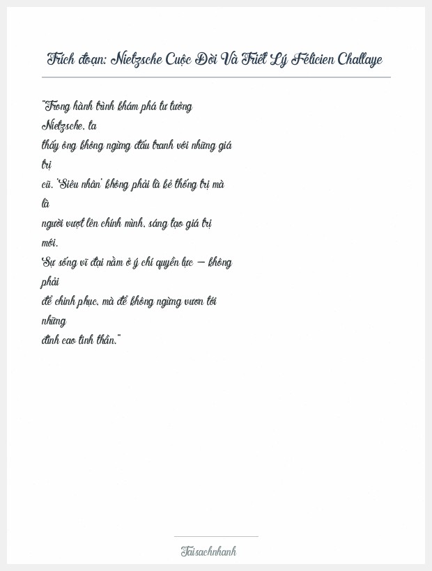 Trích đoạn Nietzsche Cuộc Đời Và Triết Lý Félicien Challaye