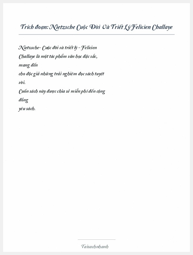 Trích đoạn Nietzsche Cuộc Đời Và Triết Lý Felicien Challaye