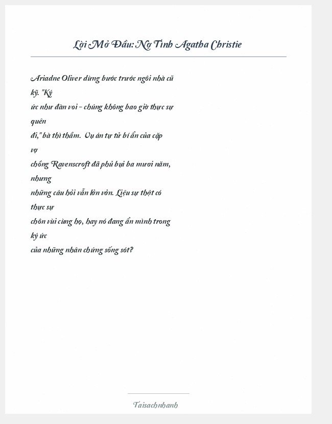 Trích đoạn Nợ Tình Agatha Christie