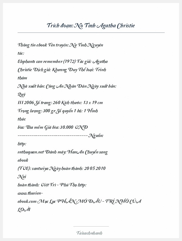 Trích đoạn No Tinh Agatha Christie