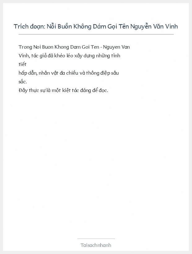 Trích đoạn Nỗi Buồn Không Dám Gọi Tên Nguyễn Văn Vinh