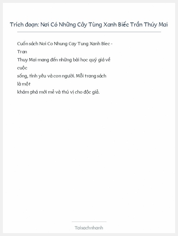 Trích đoạn Nơi Có Những Cây Tùng Xanh Biếc Trần Thúy Mai