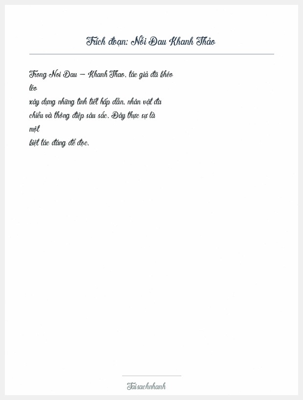 Trích đoạn Nỗi Đau Khanh Thảo