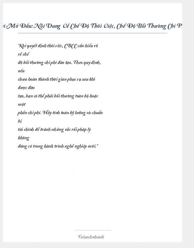 Trích đoạn Nội Dung Về Chế Độ Thôi Việc, Chế Độ Bồi Thường Chi Phí
