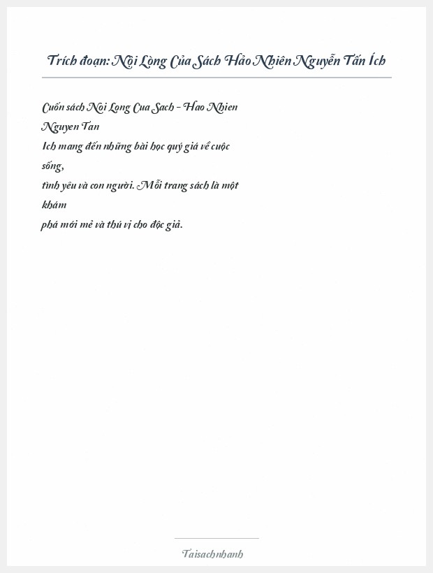 Trích đoạn Nội Lòng Của Sách Hảo Nhiên Nguyễn Tấn Ích
