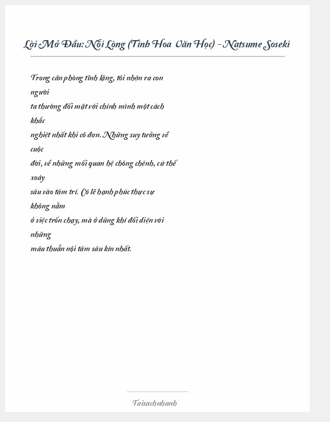 Trích đoạn Nỗi Lòng (Tinh Hoa Văn Học) - Natsume Soseki