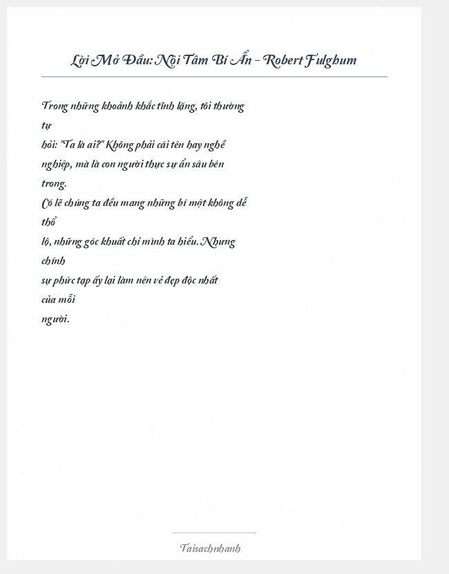 Trích đoạn Nội Tâm Bí Ẩn - Robert Fulghum