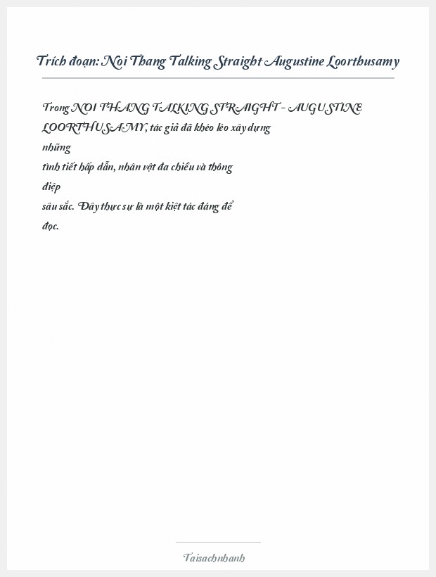 Trích đoạn Noi Thang Talking Straight Augustine Loorthusamy