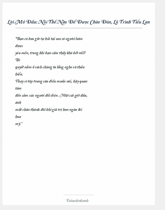 Trích đoạn Nói Thế Nào Để Được Chào Đón, Lộ Trình Tiểu Lan