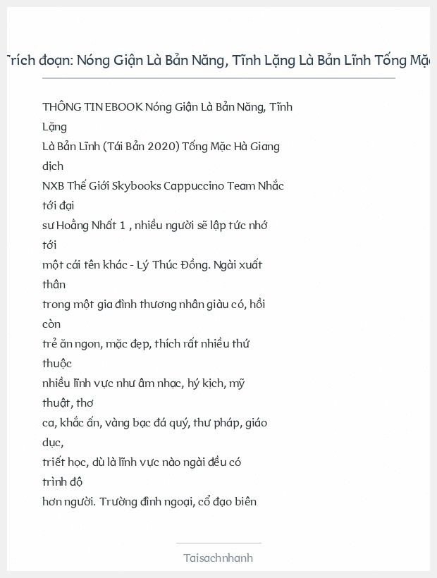 Trích đoạn Nóng Giận Là Bản Năng, Tĩnh Lặng Là Bản Lĩnh Tống Mặc