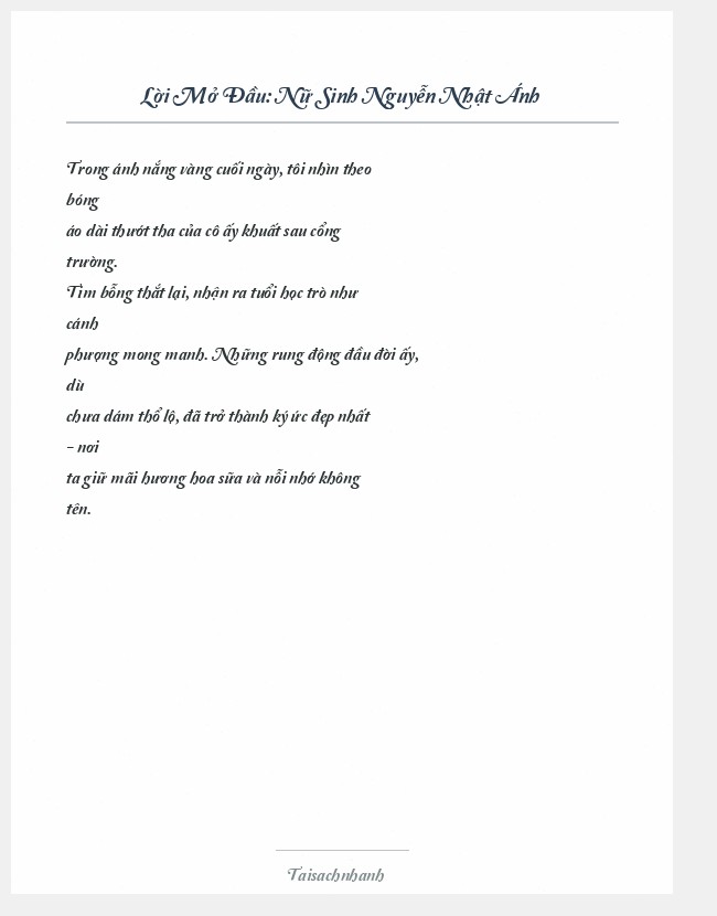 Trích đoạn Nữ Sinh Nguyễn Nhật Ánh