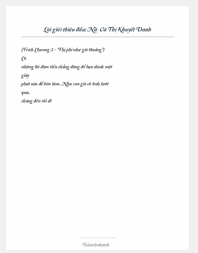 Trích đoạn Nữ Và Thị Khuyết Danh