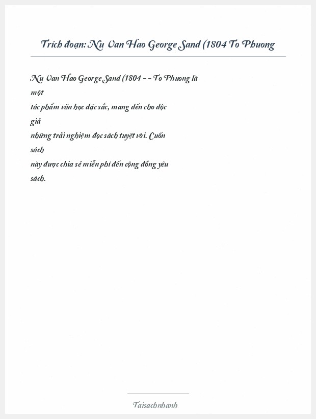 Trích đoạn Nu Van Hao George Sand (1804 To Phuong
