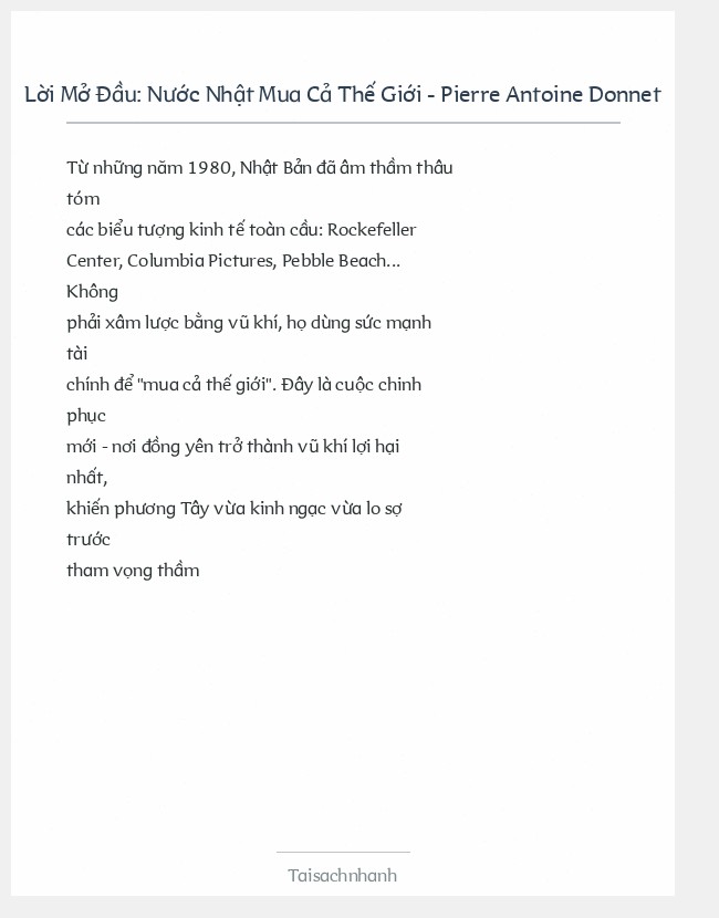 Trích đoạn Nước Nhật Mua Cả Thế Giới - Pierre Antoine Donnet