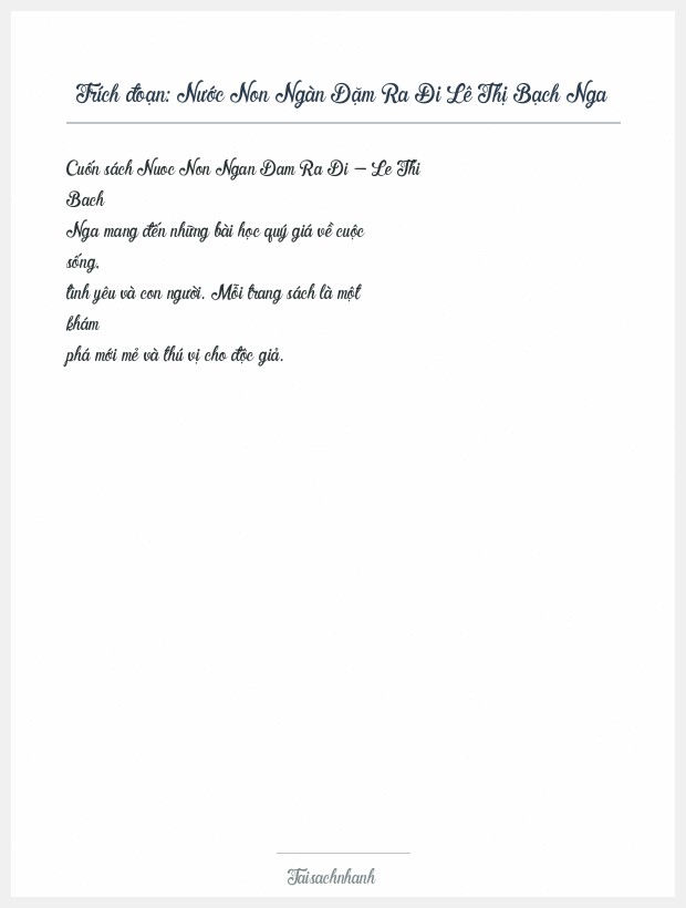 Trích đoạn Nước Non Ngàn Dặm Ra Đi Lê Thị Bạch Nga