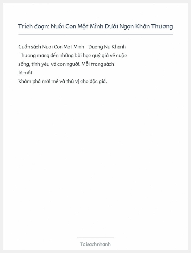 Trích đoạn Nuôi Con Một Mình Dưới Ngọn Khăn Thương