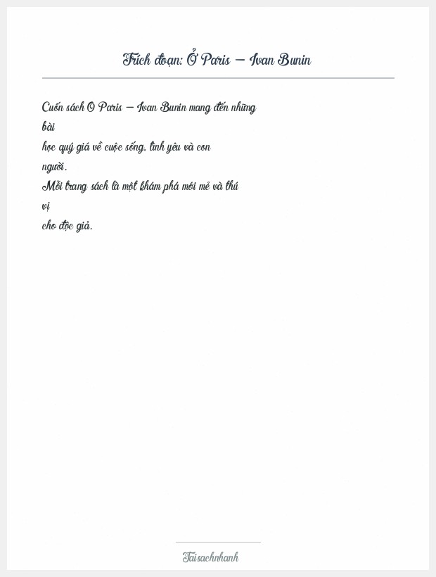 Trích đoạn Ở Paris - Ivan Bunin