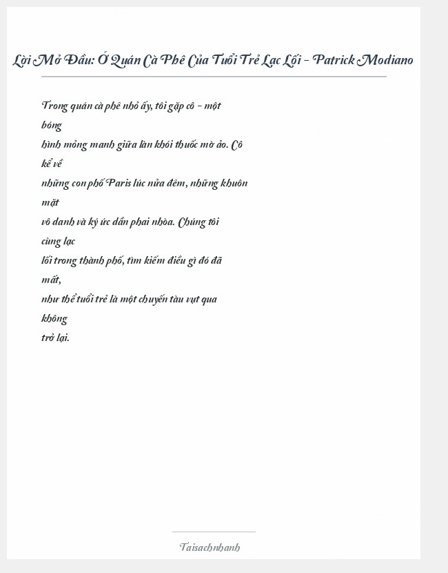 Trích đoạn Ở Quán Cà Phê Của Tuổi Trẻ Lạc Lối - Patrick Modiano