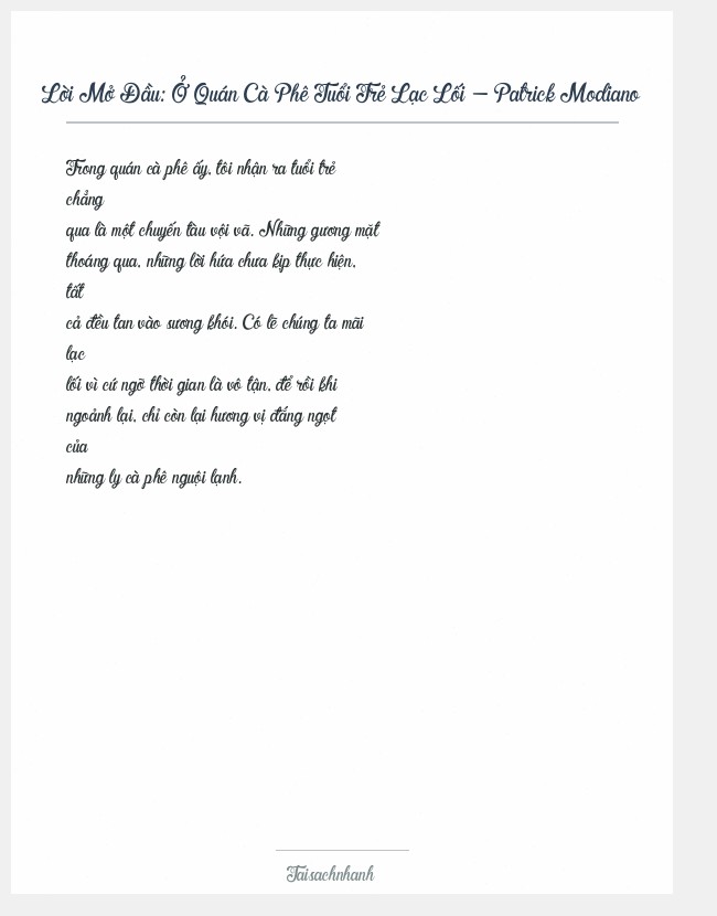 Trích đoạn Ở Quán Cà Phê Tuổi Trẻ Lạc Lối - Patrick Modiano