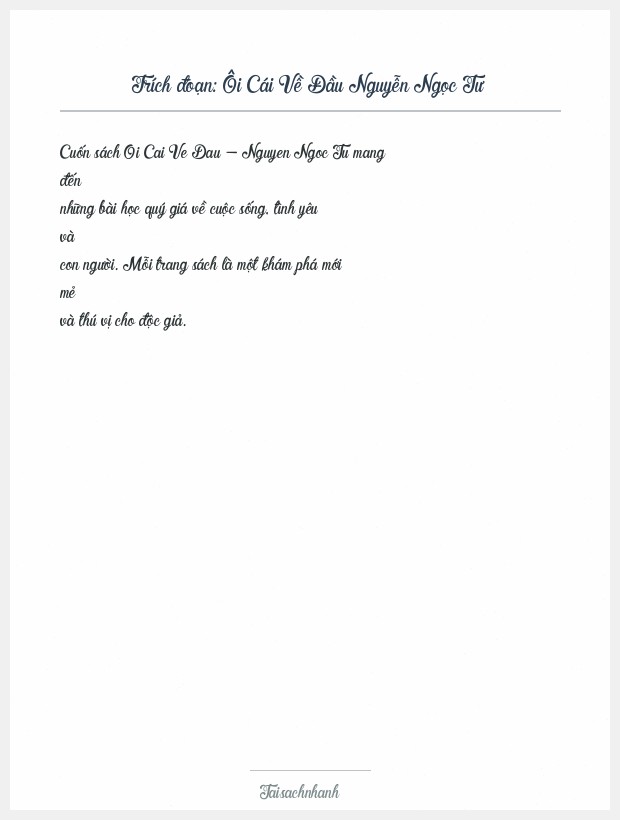 Trích đoạn Ôi Cái Về Đầu Nguyễn Ngọc Tư