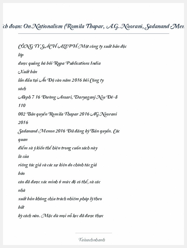 Trích đoạn On Nationalism (Romila Thapar, A.G. Noorani, Sadanand Menon)