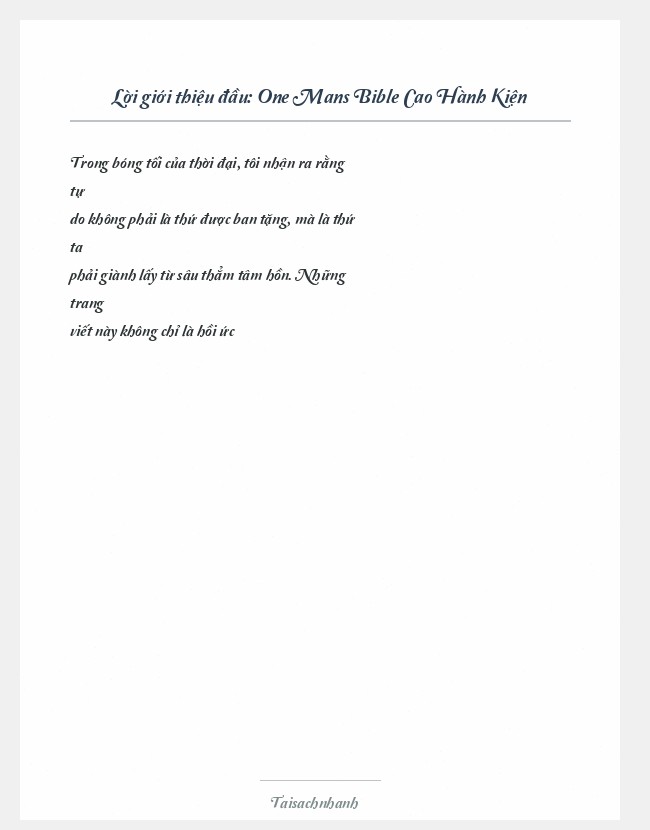 Trích đoạn One Mans Bible Cao Hành Kiện