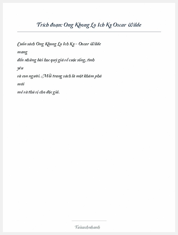 Trích đoạn Ong Khong Lo Ich Ky Oscar Wilde