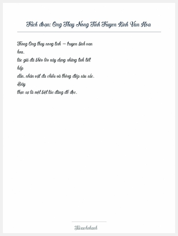 Trích đoạn Ong Thay Nong Tinh Truyen Kinh Van Hoa