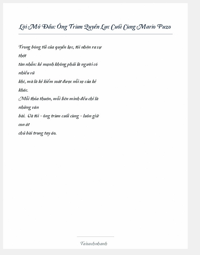 Trích đoạn Ông Trùm Quyền Lực Cuối Cùng Mario Puzo