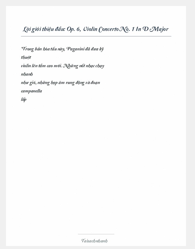 Trích đoạn Op. 6, Violin Concerto No. 1 In D Major