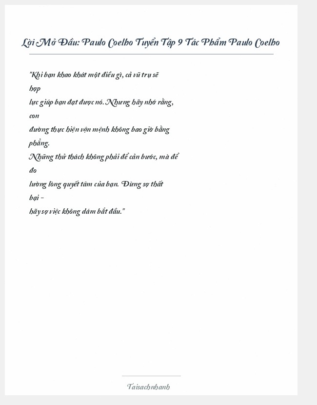 Trích đoạn Paulo Coelho Tuyển Tập 9 Tác Phẩm Paulo Coelho