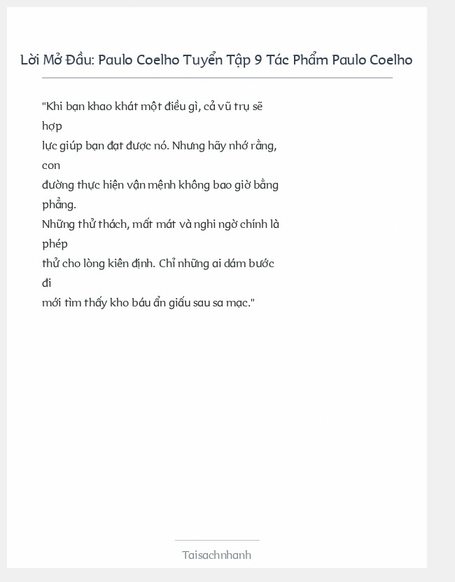 Trích đoạn Paulo Coelho Tuyển Tập 9 Tác Phẩm Paulo Coelho